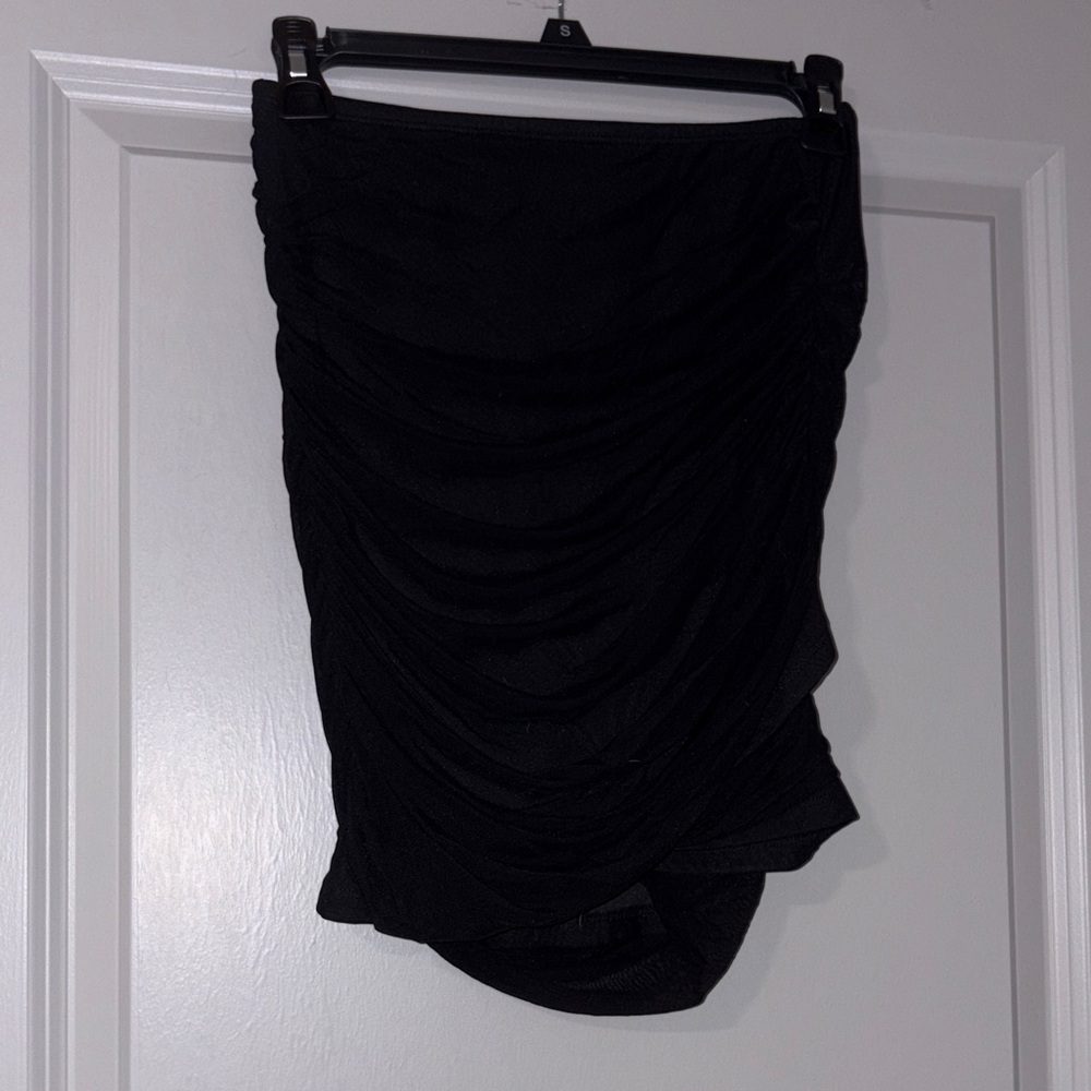 Elegant Black Gathered Pencil Skirt